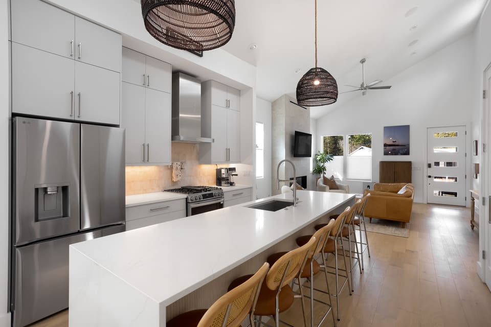 Open kitchen with oversized island